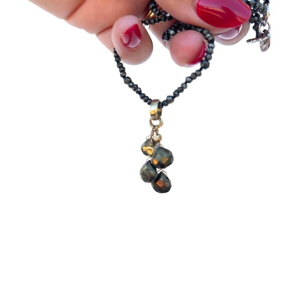 Susan Cummings Pyrite Long Stone Chain Necklace Pendant Ojai Bohemian Healing - Picture 4 of 11